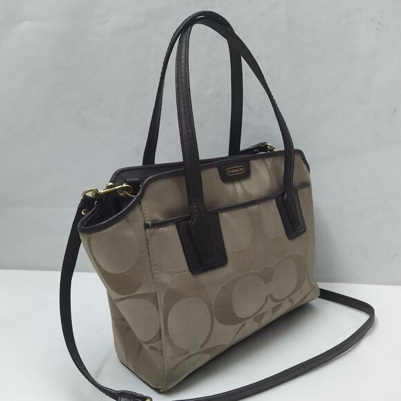 Coach Taylor Signature Light Tan Canvas Mini Tote Cross Body Bag Style# F28641 - Picture 3 of 16